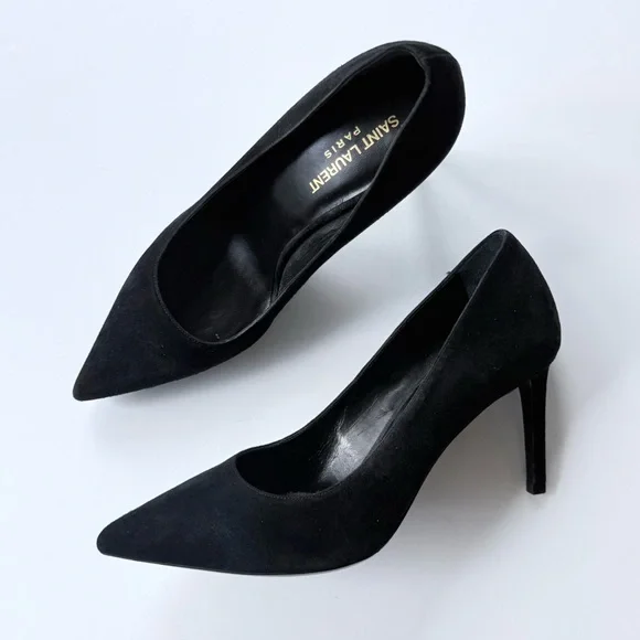 Saint Laurent Black Suede Pointed Toe High Heel Pumps 37 - Picture 3 of 16